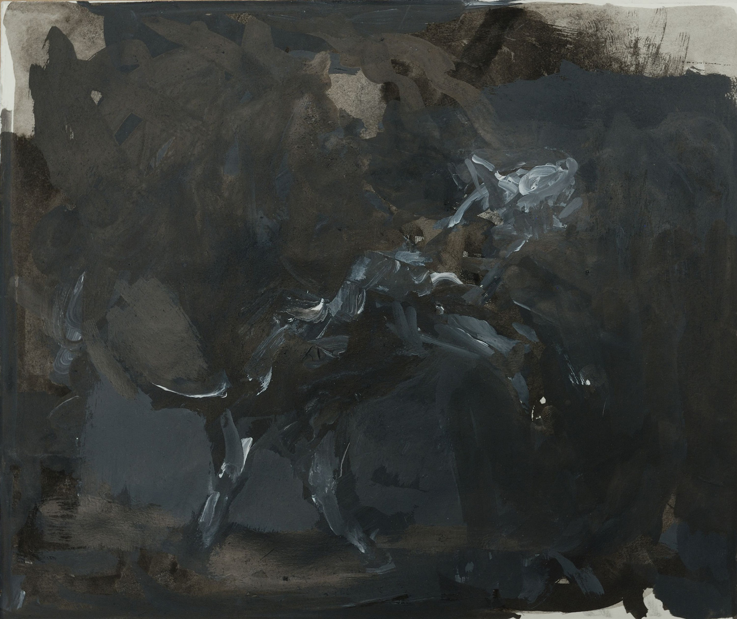 Die schwarzen Hunde 6 . 2005 . Übermalung (Radierung, Tusche, Acryl auf Papier) . 21 x 24,5 cm