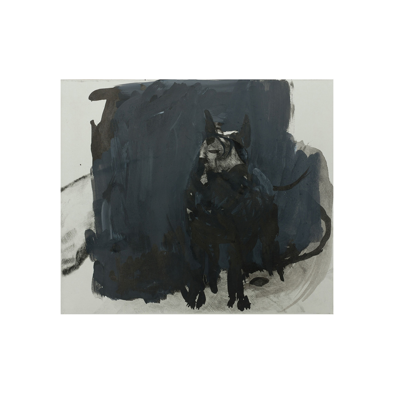 Die schwarzen Hunde 3 . 2005 . Übermalung (Radierung, Tusche, Acryl auf Papier) . 21 x 24,5 cm
